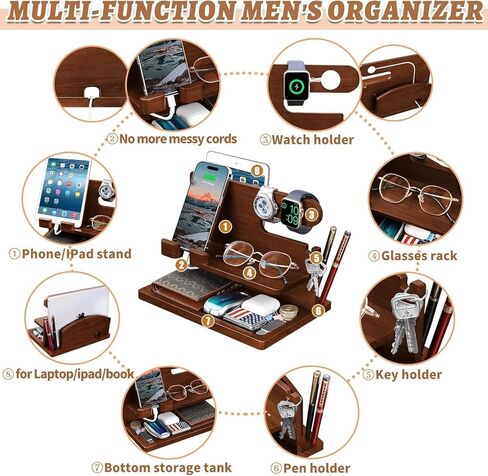 هدايا ELLESTAZ للرجال، محطة إرساء الهاتف الخشبية، منظم منضدة مكتب، محطة شحن خشبية للهاتف الخلوي، منظم بجانب السرير، أفكار هدايا له، هدايا للأب، هدايا للزوج والصديق والابن in Kuwait