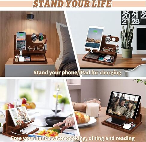 هدايا ELLESTAZ للرجال، محطة إرساء الهاتف الخشبية، منظم منضدة مكتب، محطة شحن خشبية للهاتف الخلوي، منظم بجانب السرير، أفكار هدايا له، هدايا للأب، هدايا للزوج والصديق والابن in Kuwait