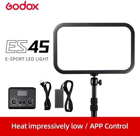 مصباح مفتاح Godox ES45، مصباح فيديو LED، مع حامل مكتب قابل للتمديد، 2800K-6500K، تطبيق/جهاز تحكم عن بعد، لألعاب YouTube Live/Makeup/Video/Photography Studio in Kuwait