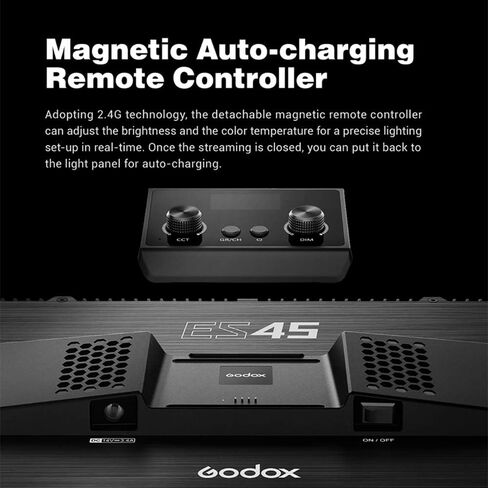 مصباح مفتاح Godox ES45، مصباح فيديو LED، مع حامل مكتب قابل للتمديد، 2800K-6500K، تطبيق/جهاز تحكم عن بعد، لألعاب YouTube Live/Makeup/Video/Photography Studio in Kuwait