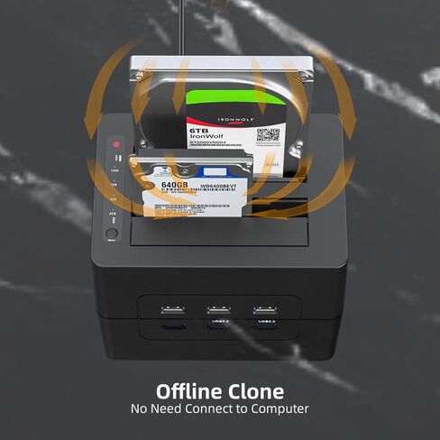 K3082H Dual Bay USB 3.0 SATA Hard Drive Docking Station for 2.5" & 3.5" HDD/SSD with Offline Clone Function & 3 USB 3.0 Hubs - Tool-Free Installation, 18TB Support in Kuwait