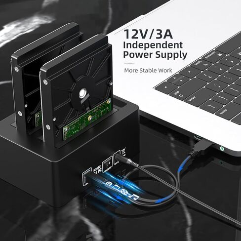 K3082H Dual Bay USB 3.0 SATA Hard Drive Docking Station for 2.5" & 3.5" HDD/SSD with Offline Clone Function & 3 USB 3.0 Hubs - Tool-Free Installation, 18TB Support in Kuwait