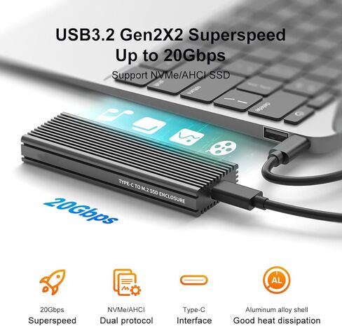 M.2 NVME AHCI SSD Enclosure Adapter for USB 3.2 Gen 2 x 2 to NVME AHCI M.2 SSD External Enclosure Support NVME and AHCI M.2 SSD - K1687P3 in Kuwait