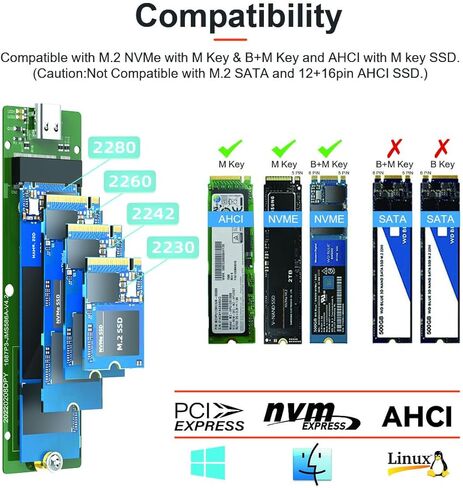 M.2 NVME AHCI SSD Enclosure Adapter for USB 3.2 Gen 2 x 2 to NVME AHCI M.2 SSD External Enclosure Support NVME and AHCI M.2 SSD - K1687P3 in Kuwait