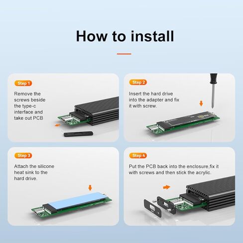 M.2 NVME AHCI SSD Enclosure Adapter for USB 3.2 Gen 2 x 2 to NVME AHCI M.2 SSD External Enclosure Support NVME and AHCI M.2 SSD - K1687P3 in Kuwait