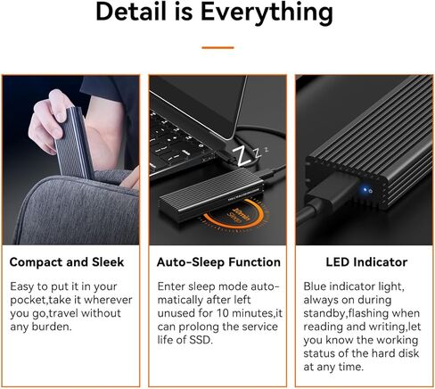 M.2 NVME AHCI SSD Enclosure Adapter for USB 3.2 Gen 2 x 2 to NVME AHCI M.2 SSD External Enclosure Support NVME and AHCI M.2 SSD - K1687P3 in Kuwait