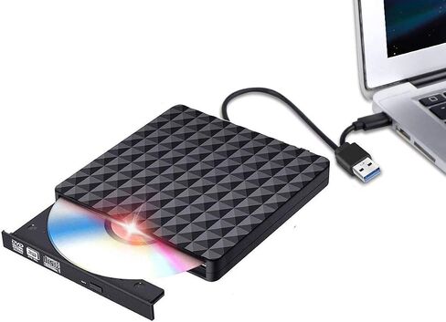 محرك أقراص DVD خارجي، نمط ماسي USB 3.0 مع منفذ من النوع C، مشغل ناسخ محرك الأقراص الضوئية النحيف المحمول وكاتب أقراص CD DVD +/- RW ROM متوافق مع الكمبيوتر المحمول وسطح المكتب MacBook Mac Win7/8/10 Linux in Kuwait