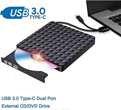 محرك أقراص DVD خارجي، نمط ماسي USB 3.0 مع منفذ من النوع C، مشغل ناسخ محرك الأقراص الضوئية النحيف المحمول وكاتب أقراص CD DVD +/- RW ROM متوافق مع الكمبيوتر المحمول وسطح المكتب MacBook Mac Win7/8/10 Linux in Kuwait