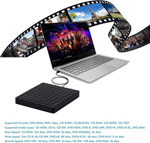 محرك أقراص DVD خارجي، نمط ماسي USB 3.0 مع منفذ من النوع C، مشغل ناسخ محرك الأقراص الضوئية النحيف المحمول وكاتب أقراص CD DVD +/- RW ROM متوافق مع الكمبيوتر المحمول وسطح المكتب MacBook Mac Win7/8/10 Linux in Kuwait