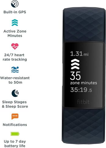 Fitbit FB417BKNV Charge 4 Fitness Wristband - Storm Blue in Kuwait