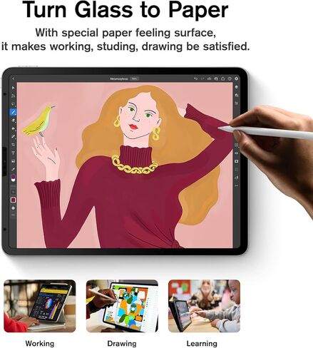 واقي شاشة KCT Paperfeel Pro متوافق مع iPad Pro 12.9 بوصة 2022 و2021 و2020 و2018 (السادس والخامس والرابع والثالث)، قابل لإعادة الاستخدام ومضاد للتوهج وغير لامع متوافق مع قلم Apple للكتابة in Kuwait