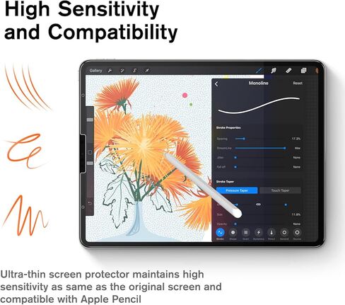 واقي شاشة KCT Paperfeel Pro متوافق مع iPad Pro 12.9 بوصة 2022 و2021 و2020 و2018 (السادس والخامس والرابع والثالث)، قابل لإعادة الاستخدام ومضاد للتوهج وغير لامع متوافق مع قلم Apple للكتابة in Kuwait