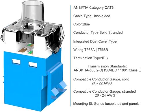 BASGI 180° RJ45 Keystone Jack، متوافق مع Cat6، 10 عبوات Cat6 Keystone Jacks - أزرق in Kuwait