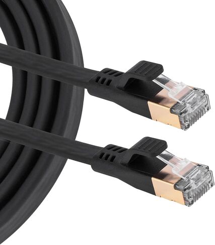 Boobrie Black Flat Cable 1M (3.28ft) CAT8 Gold Plated Head RJ45 High Speed Network Cable 26AWG 2000Mhz 40GBps for Router, Modem in Saudi Arabia