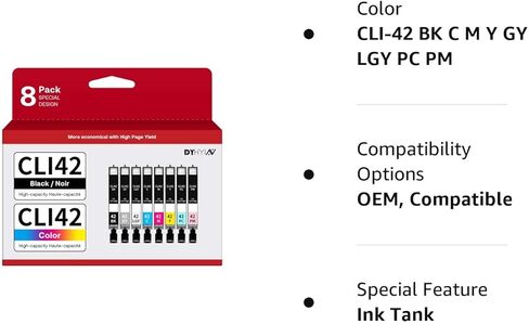 استبدال خراطيش الحبر المتوافقة مع CLI-42 لـ Canon CLI42 CLI-42 CLI 42 تستخدم مع طابعة Pro-100 Pro 100 8 حزمة قيمة (1BK، 1C، 1M، 1Y، 1PC، 1PM، 1GY، 1LGY) in Kuwait