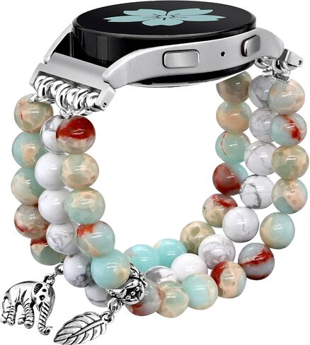Newlibery Natural Stone Bracelet Beaded Band Women 20mm Compatible with Samsung Galaxy Watch 7/6/5/4/Active 2/4 Classic/6 Classic/5 Pro/FE 40mm 42mm 43mm 44mm 45mm 46mm 47mm in Saudi Arabia