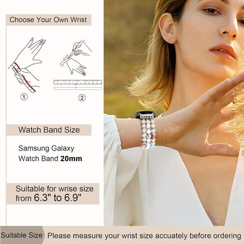 Newlibery Natural Stone Bracelet Beaded Band Women 20mm Compatible with Samsung Galaxy Watch 7/6/5/4/Active 2/4 Classic/6 Classic/5 Pro/FE 40mm 42mm 43mm 44mm 45mm 46mm 47mm in Saudi Arabia