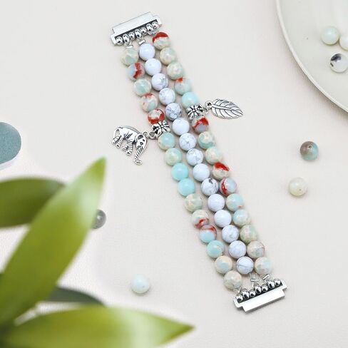 Newlibery Natural Stone Bracelet Beaded Band Women 20mm Compatible with Samsung Galaxy Watch 7/6/5/4/Active 2/4 Classic/6 Classic/5 Pro/FE 40mm 42mm 43mm 44mm 45mm 46mm 47mm in Saudi Arabia