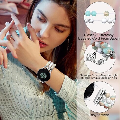 Newlibery Natural Stone Bracelet Beaded Band Women 20mm Compatible with Samsung Galaxy Watch 7/6/5/4/Active 2/4 Classic/6 Classic/5 Pro/FE 40mm 42mm 43mm 44mm 45mm 46mm 47mm in Saudi Arabia
