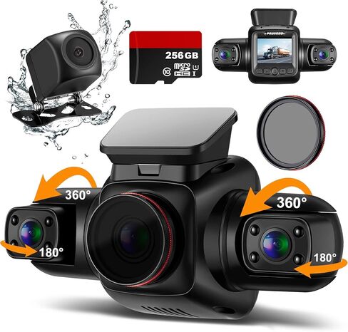 كاميرا PRUVEEO Dash Cam، كاميرا 4 قنوات FHD 1080Px4، أمامي يسار يمين وخلفي، أمامي وخلفي من الداخل، GPS WiFi مدمج، مرشح CPL للعدسة المستقطبة، بطاقة Micro SD مجانية سعة 256 جيجابايت، D904CH-MINI in Kuwait