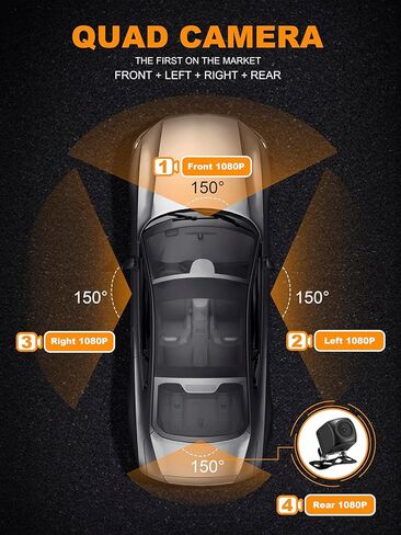 كاميرا PRUVEEO Dash Cam، كاميرا 4 قنوات FHD 1080Px4، أمامي يسار يمين وخلفي، أمامي وخلفي من الداخل، GPS WiFi مدمج، مرشح CPL للعدسة المستقطبة، بطاقة Micro SD مجانية سعة 256 جيجابايت، D904CH-MINI in Kuwait