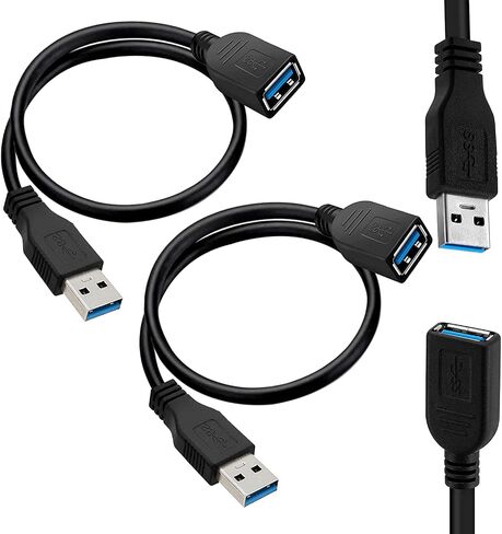 SaiTech IT 2 Pack Short Length 30cm USB 3.0 Extension Cable, USB 3.0 A Male to Female Extender Cable - Black in Kuwait