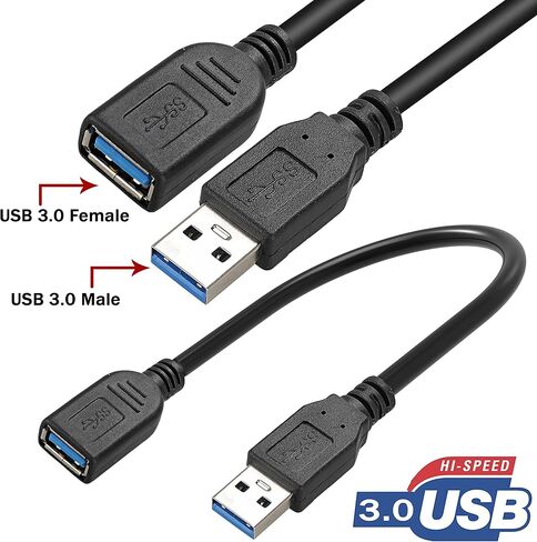 SaiTech IT 2 Pack Short Length 30cm USB 3.0 Extension Cable, USB 3.0 A Male to Female Extender Cable - Black in Kuwait