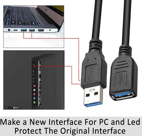 SaiTech IT 2 Pack Short Length 30cm USB 3.0 Extension Cable, USB 3.0 A Male to Female Extender Cable - Black in Kuwait