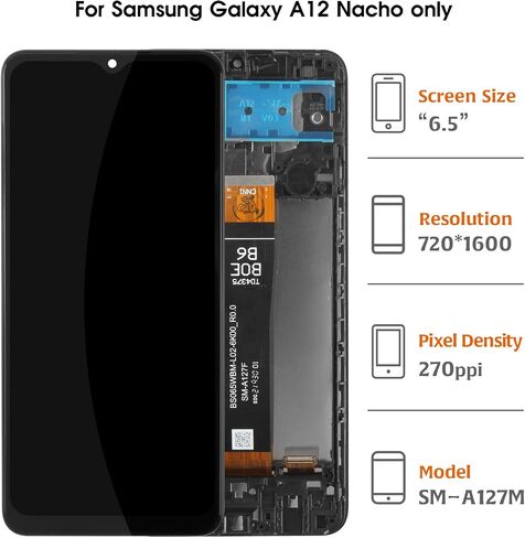 A-MIND لهاتف Samsung Galaxy A12 Nacho A127 استبدال الشاشة (مع الإطار) A127F/DSN A127F/DS A127F A127M A127U شاشة LCD تعمل باللمس محول رقمي مجموعة إصلاح كاملة، مع أدوات in Kuwait
