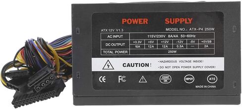 ASHATA Computer Power Supply Modular 250W, ATX Power Supply with 4.7 inch Mute Cooling Fan, 20+4 Pin 12V CPU Desktop PC Active PFC Power Supply (US Plug) in Saudi Arabia