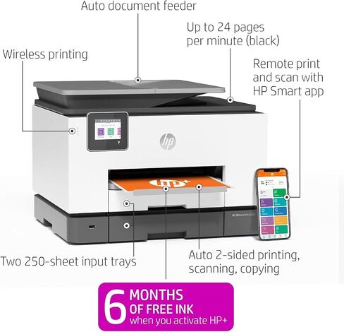 طابعة HP OfficeJet Pro 9015e لاسلكية متعددة الإمكانات ملونة مع حبر فوري إضافي لمدة 6 أشهر مع HP+ (1G5L3A)، رمادي in Saudi Arabia