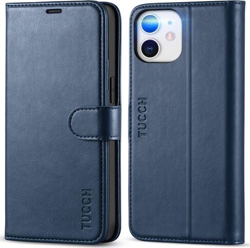 حافظة محفظة TUCCH لهاتف iPhone 12 Mini 5G، حامل فتحة بطاقة RFID [جراب حماية داخلي من مادة TPU مقاوم للصدمات]، غطاء قابل للطي مغناطيسي من جلد البولي يوريثان متوافق مع iPhone 12 Mini 5.4 بوصة، أسود in Kuwait