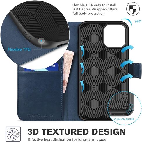 حافظة محفظة TUCCH لهاتف iPhone 12 Mini 5G، حامل فتحة بطاقة RFID [جراب حماية داخلي من مادة TPU مقاوم للصدمات]، غطاء قابل للطي مغناطيسي من جلد البولي يوريثان متوافق مع iPhone 12 Mini 5.4 بوصة، أسود in Kuwait
