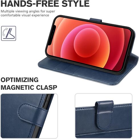 حافظة محفظة TUCCH لهاتف iPhone 12 Mini 5G، حامل فتحة بطاقة RFID [جراب حماية داخلي من مادة TPU مقاوم للصدمات]، غطاء قابل للطي مغناطيسي من جلد البولي يوريثان متوافق مع iPhone 12 Mini 5.4 بوصة، أسود in Kuwait