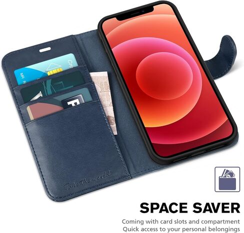 حافظة محفظة TUCCH لهاتف iPhone 12 Mini 5G، حامل فتحة بطاقة RFID [جراب حماية داخلي من مادة TPU مقاوم للصدمات]، غطاء قابل للطي مغناطيسي من جلد البولي يوريثان متوافق مع iPhone 12 Mini 5.4 بوصة، أسود in Kuwait