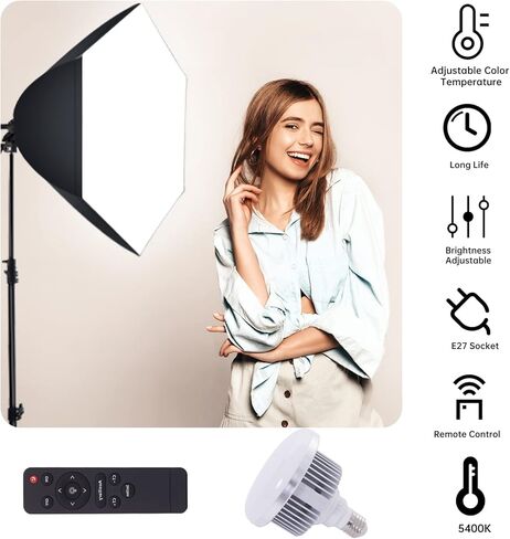 طقم إضاءة التصوير الفوتوغرافي BEIYANG Softbox لإضاءة الاستوديو، صندوق ناعم مستمر احترافي مع قطعتين لمبات E27، طقم صندوق إضاءة ناعم سداسي الشكل مع حقيبة حمل لالتقاط الصور وتسجيل الفيديو in Kuwait