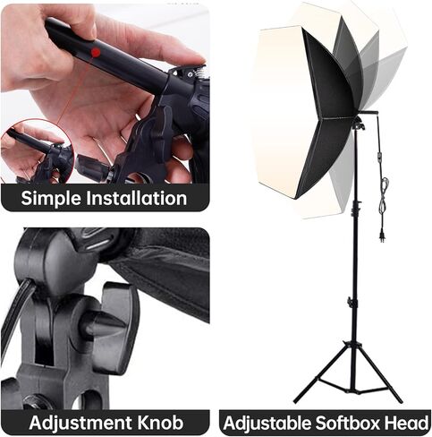 طقم إضاءة التصوير الفوتوغرافي BEIYANG Softbox لإضاءة الاستوديو، صندوق ناعم مستمر احترافي مع قطعتين لمبات E27، طقم صندوق إضاءة ناعم سداسي الشكل مع حقيبة حمل لالتقاط الصور وتسجيل الفيديو in Kuwait