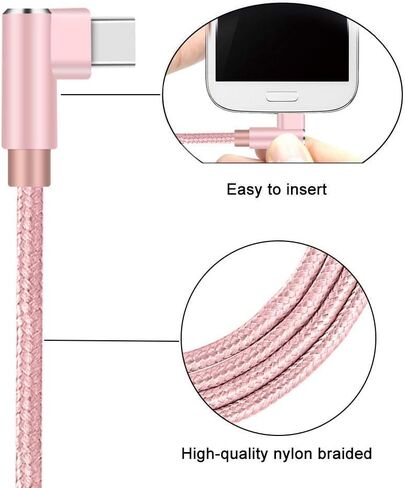 Right Angle USB C Cable, Type C 90 Degree Cable, Braided USB Type C Long Cord Fast Charging Sync Cable for Samsung Galaxy S20 S10 S10E S9 S8 Plus Note 10 9 LG etc. (3Pack 3FT 6FT 10FT) (Silver Grey) in Kuwait