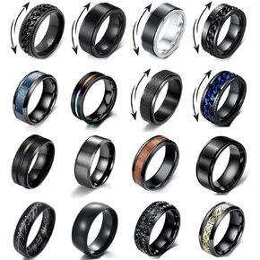 FINZOR 16Pcs Stainless Steel Fidget Band Rings for Men Women Spinner Ring Cool Rings Wedding Promise Band Ring Jewelry Set Size 7-11 in Kuwait