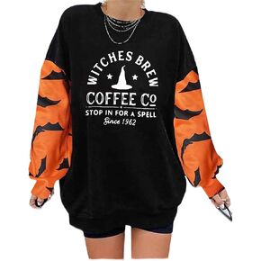 DUTUT Women Witches Brew Sweatshirt Fall Sweater Funny Spooky Horror Season Sweatshirt Halloween Graphic Tees Tops
