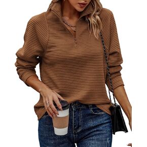 BTFBM Womens 2024 Fall Fashion Quarter Zip Sweatshirts Half Zip Casual Long Sleeve Solid Color V Neck Pullover Tops