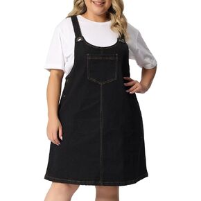 Agnes Orinda Plus Size Women's Denim Suspenders Skirt Overall Bib Dress With Pockets 2024 Jean Overalls Dresses