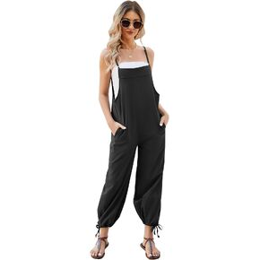 COZYPOIN Women Casual Overalls Sleeveless Loose Cotton Linen Jumpsuits Summer Wide Leg Pants with Pockets