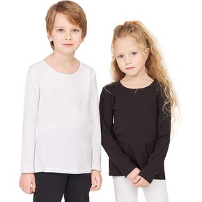GOXU Girls Long Sleeve T Shirts 2 Pack, Basic Cotton Sizes 2-12 Years