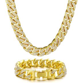 Saintda Cuban Link Chain and Bracelet Set for Men Women Iced Out Diamond Gift for Boys Hip Hop Rapper Jewelry in Kuwait