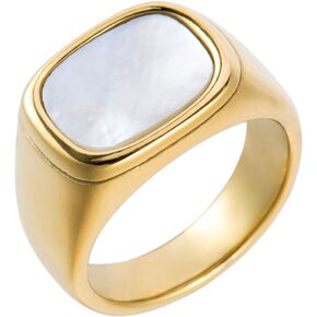 Aurelia Mae 18K Gold Plated Womens Gold Signet Ring Starburst Gold Signet Rings Star Minimalist Signet Ring Mother of Pearl Statement Signet Ring