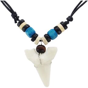 Scddboy Shark Tooth Necklace for Mens Beach Surfer Hawaiian Adjustable Cord Resin Necklace in Kuwait