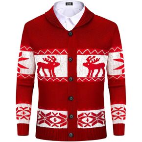Christmas Sweater for Men Ugly Cardigan Sweaters Xmas Reindeer Snowflake Shawl Collar Funny Christmas Cardigan Sweater in Saudi Arabia