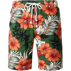 شورت رجالي من JOGAL كاجوال مسطح من الأمام على شكل زهرة Aloha Hawaiian