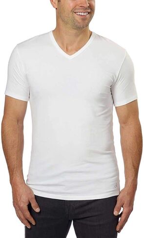 تيشيرت Calvin Klein مصنوع من القطن المرن برقبة على شكل حرف V، رجالي (مقاس 3 قطع) (أبيض أو أسود), أبيض in Saudi Arabia